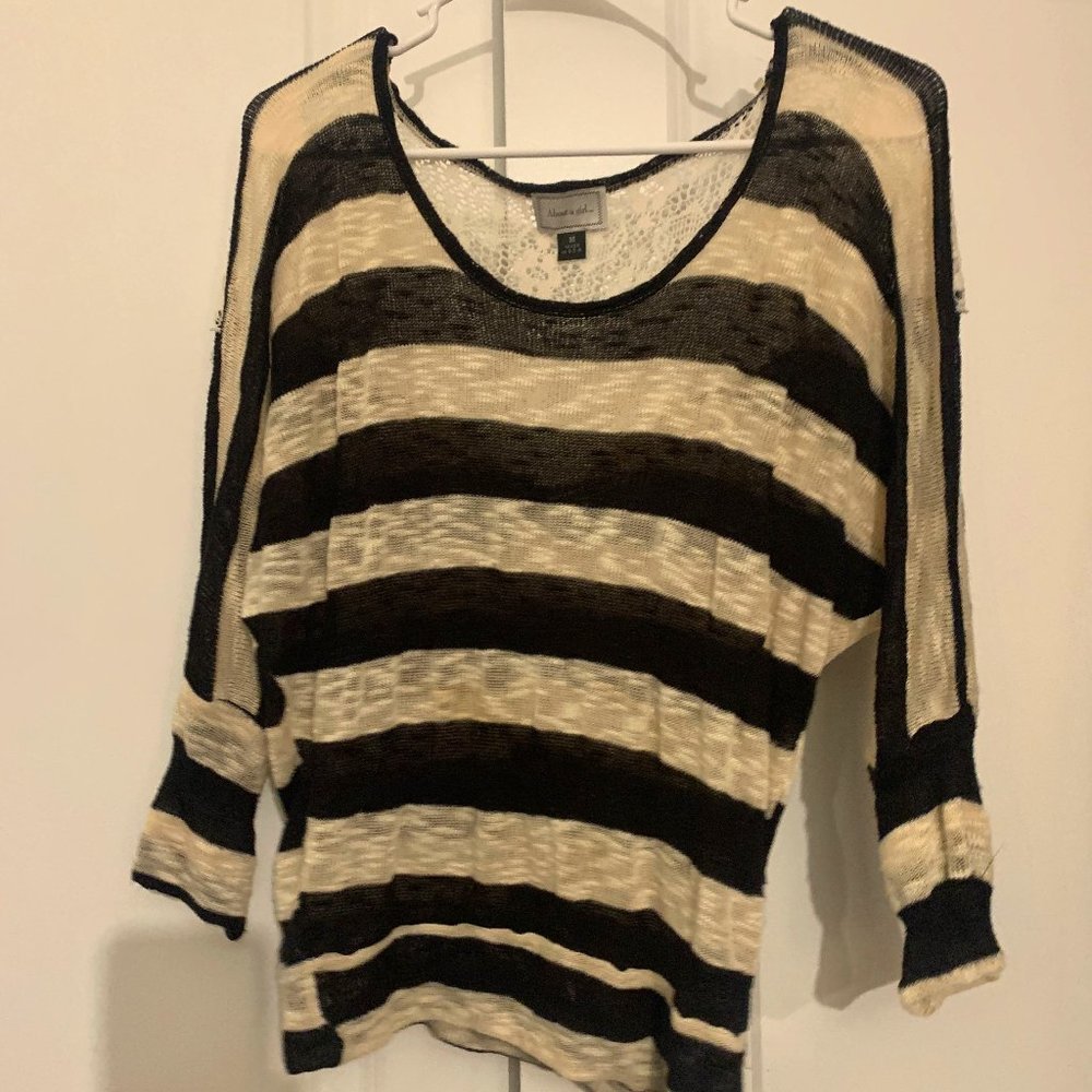 Shirt Top Blouse Knit Crochet Fall Stripes Lace